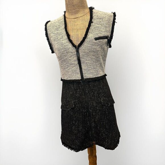 REBECCA TAYLOR "RAFFIA TWEED" BLACK & White DRESS SZ 8 Womens NEW - Picture 1 of 7